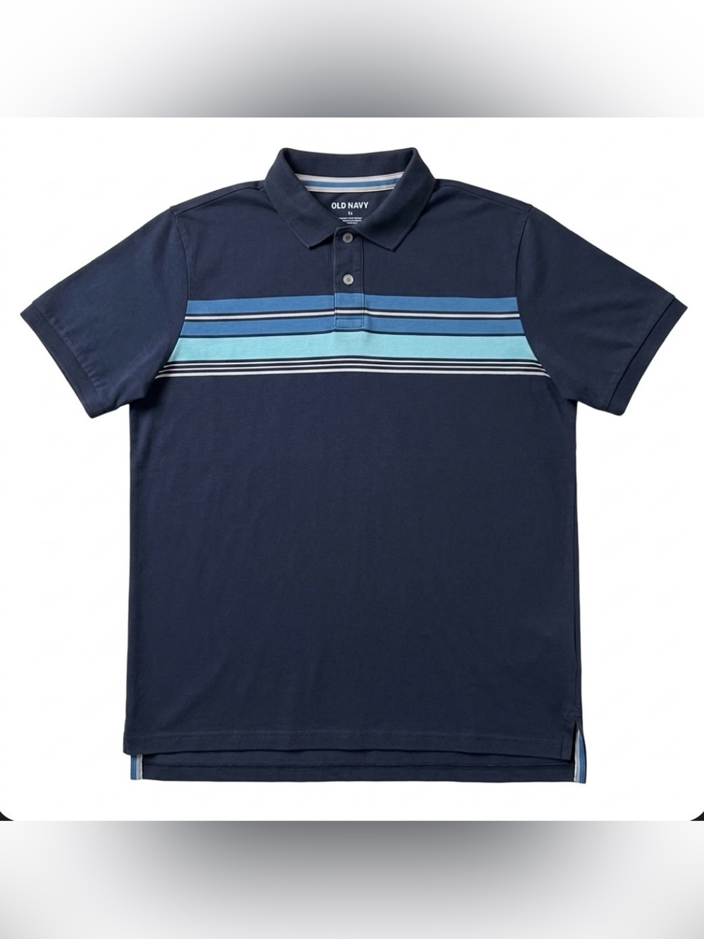 Old Navy Men’s Striped Polo Shirt Large Navy Blue Classiccore